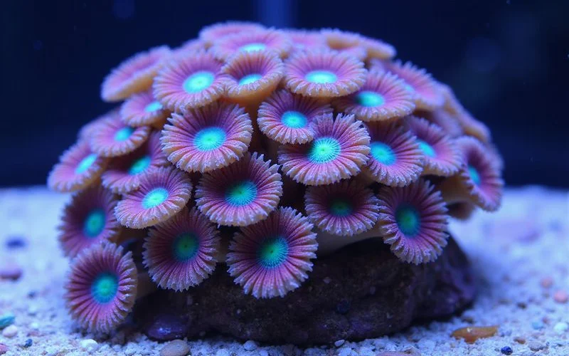 Rhodactis mushroom coral colony with vibrant coloring