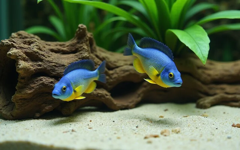 South American planted aquarium with a pair of German blue rams